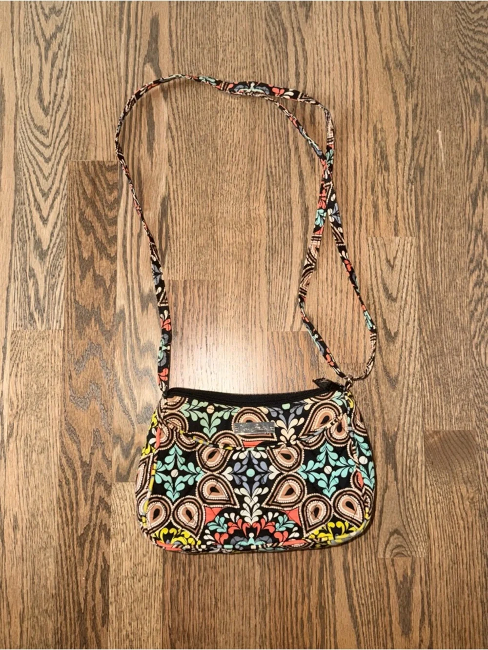 Vera Bradley Black Quilted Crossbody with Coral, Aqua & Yellow Paisley - Picture 2 of 4